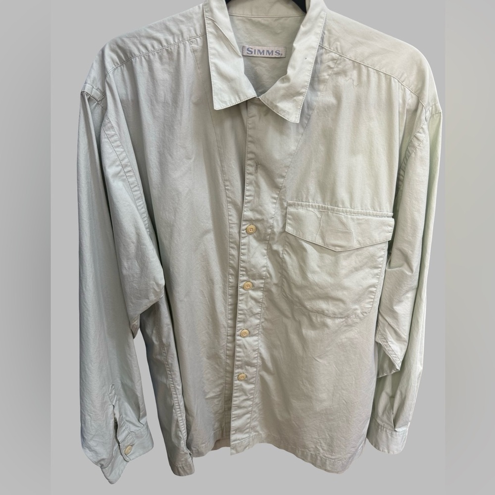 SIMMS Men’s Cotton Fishing‎ Shirt Sage Green Long Sleeve Size L